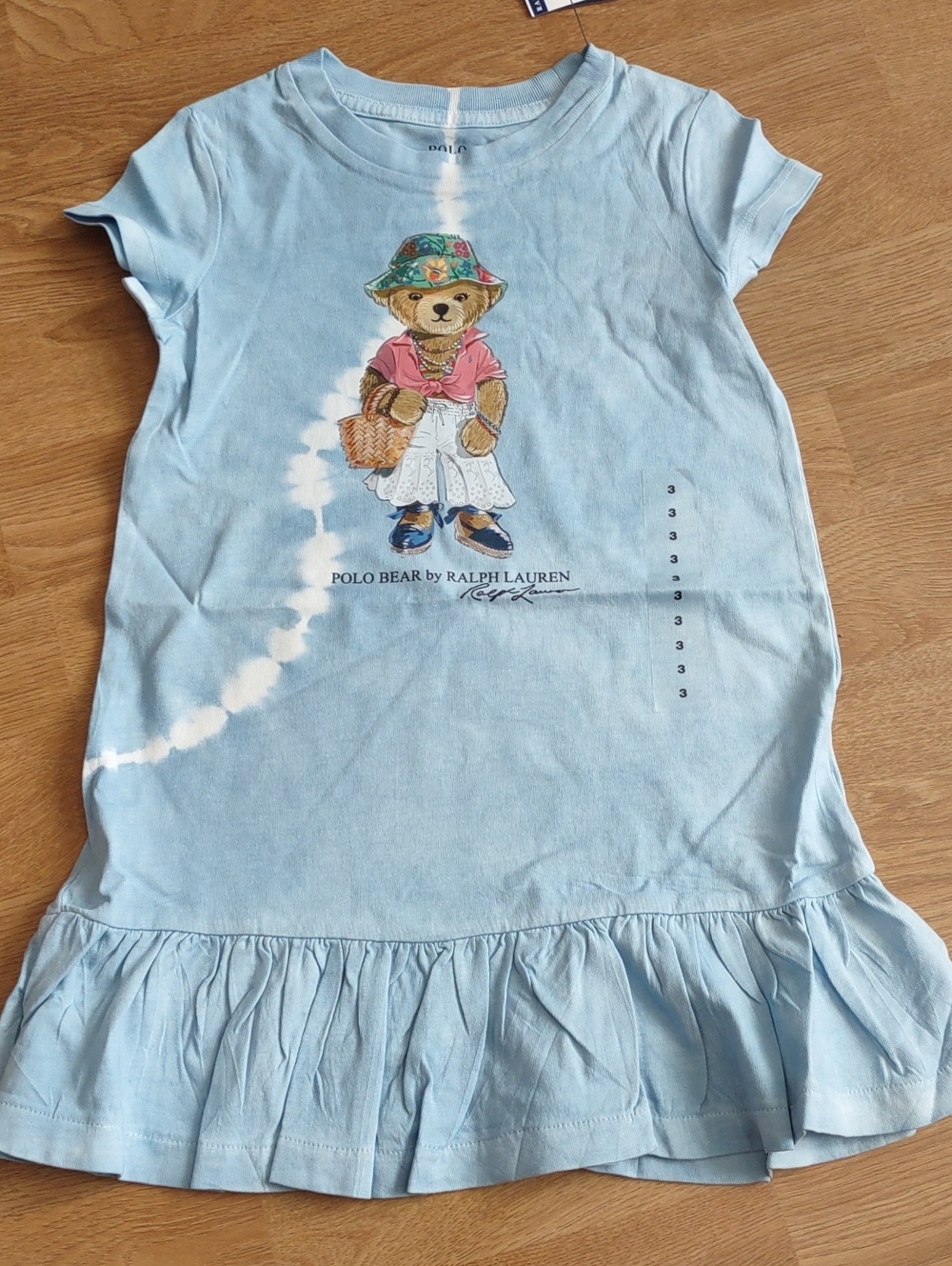 Ralph Lauren Light Blue Polo Bear Ruffle Hem Dress